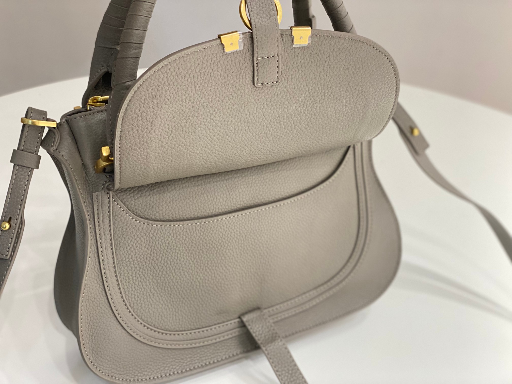 Chloe Small Marcie Bag In Dark Grey Grained Leather